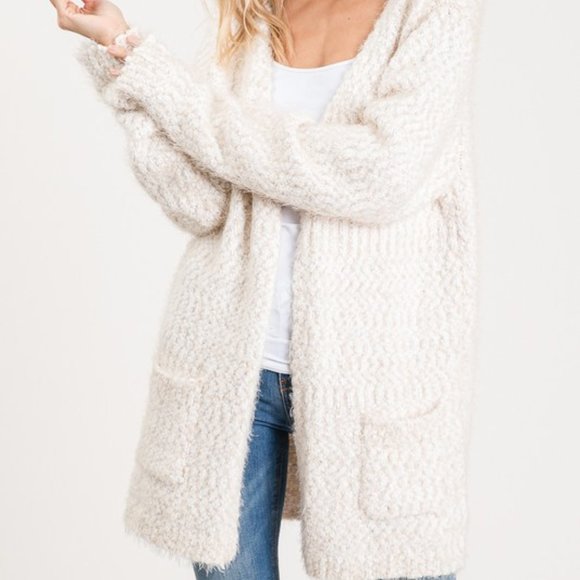 Macaroon Sweaters - LAST ONE! Ivory Popcorn Knit Cardigan